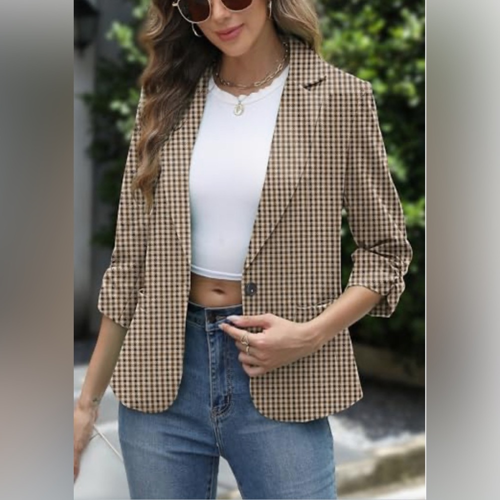 NWT- ELLEVEN Women's Ruched 3/4 Sleeve Blazer, Lightweight Slim Fit Size 3XL
